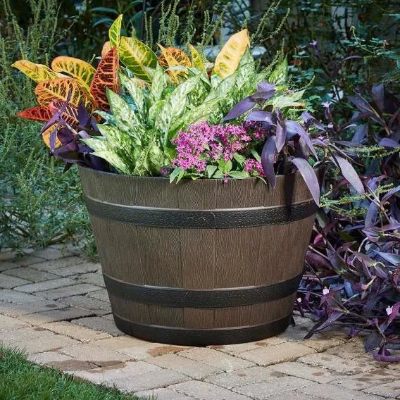 15.5" Resin Half Whiskey Barrel Planter