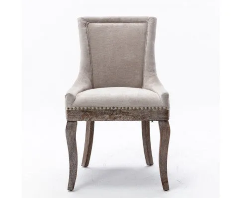 2X Solid Wood Fabric Upholstered Dining Chair Luxury Accent Chairs with Nailhead