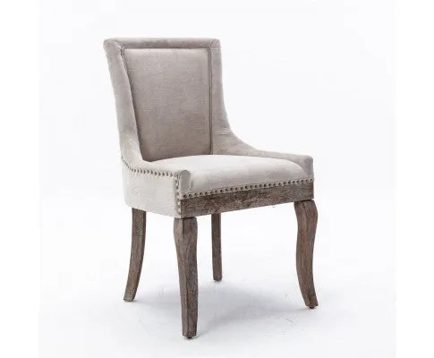 2X Solid Wood Fabric Upholstered Dining Chair Luxury Accent Chairs with Nailhead