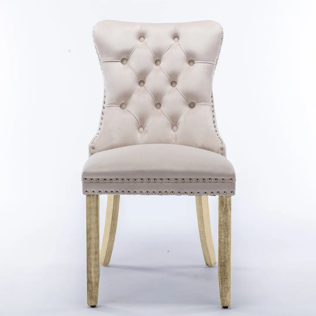 8x Velvet Dining Chairs, Upholstered Tufted, Solid Wood Legs