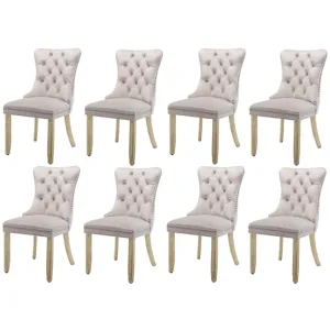 8x Velvet Dining Chairs, Upholstered Tufted, Solid Wood Legs