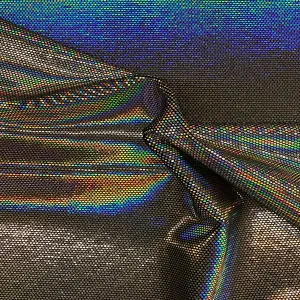 Black Gold Hologram Foil Dotted Stretch Velvet Fabric