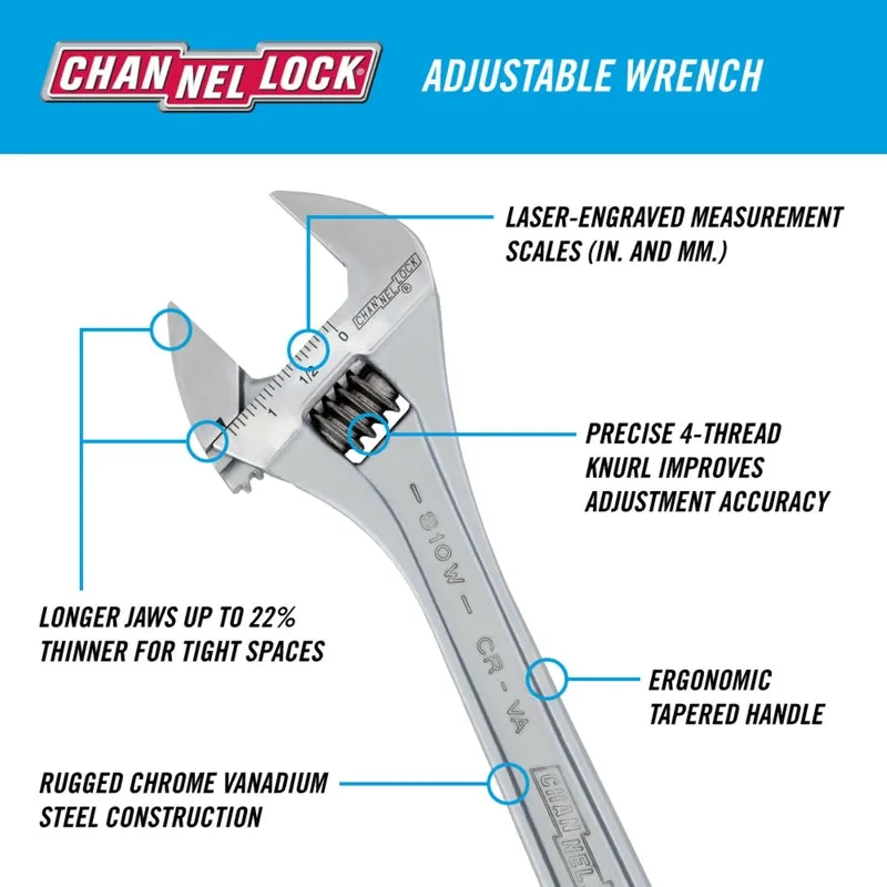 Channellock Metric and SAE Adjustable Wrench 10 in. L 1 pc