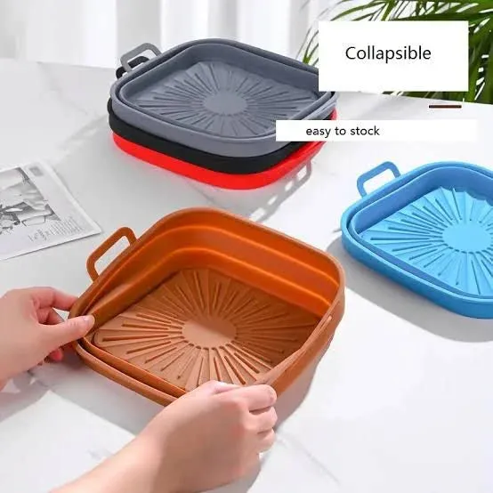 Collapsible Silicone Air Fryer Square For Baking Roasting Cooking (random Color)