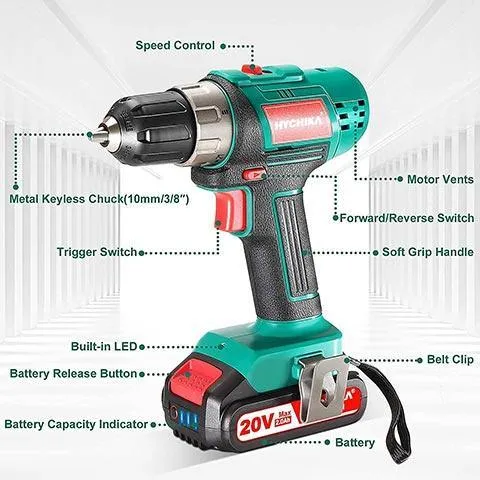 Cordless Drill Driver Set with 2000mAh Battery, 1500RPM, 20V/18V