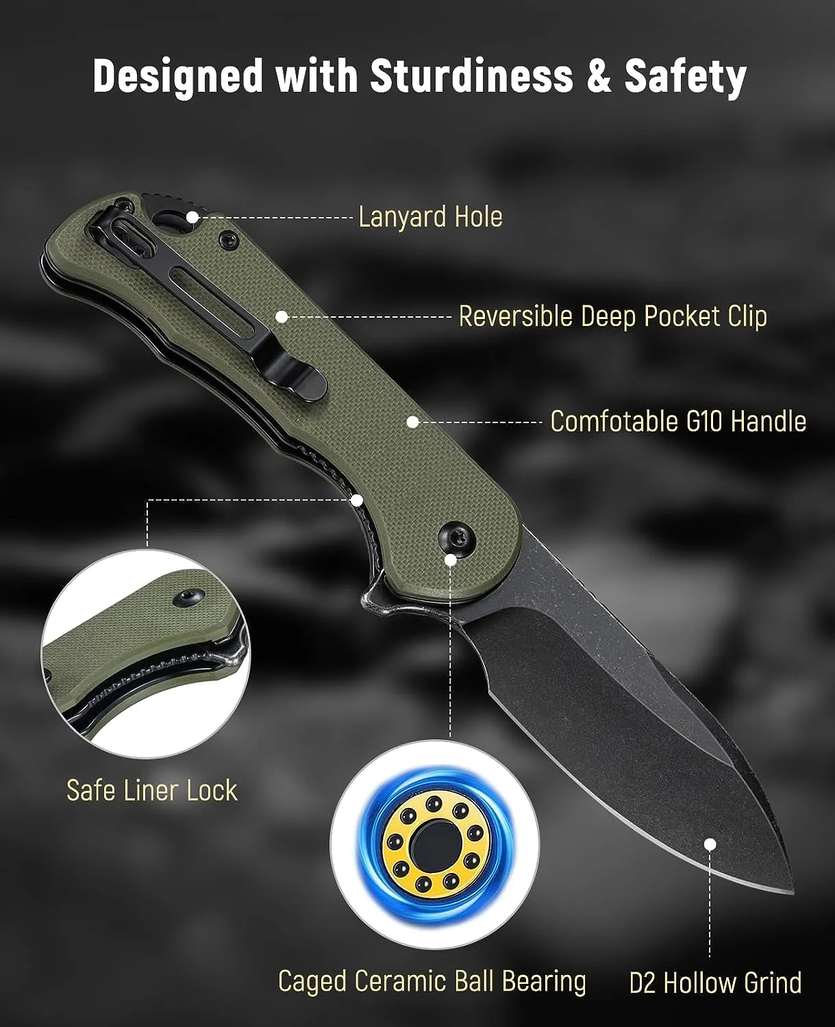 CVLIFE Folding Pocket Knife for Men - 2.99" D2 Blade G10 Handle EDC Tactical Knife