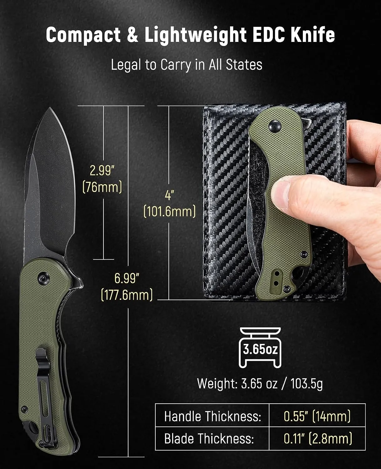 CVLIFE Folding Pocket Knife for Men - 2.99" D2 Blade G10 Handle EDC Tactical Knife