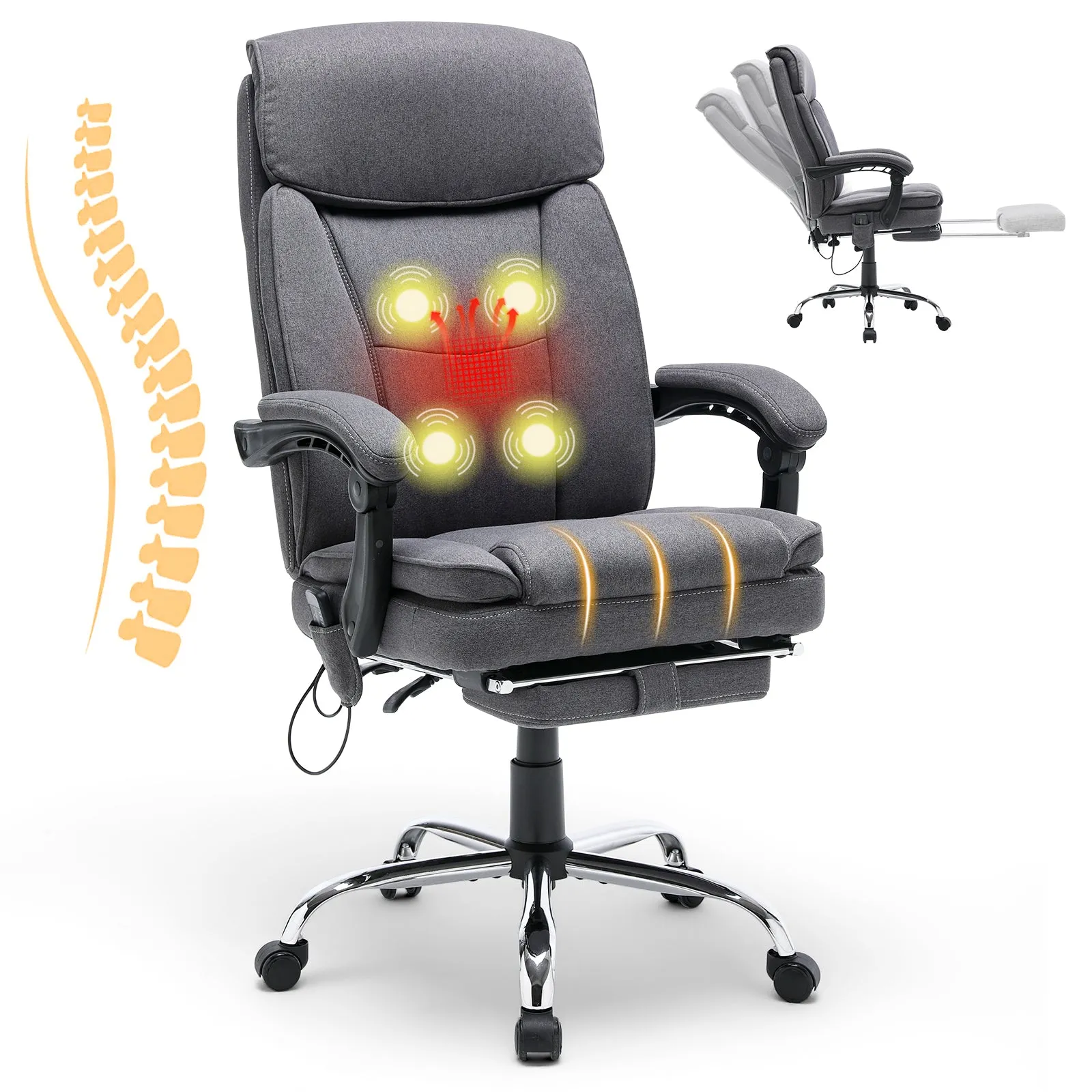 Ergonomic Reclining  Massage Office Chair Gifts For College with Breathable Fabric Dark Gray