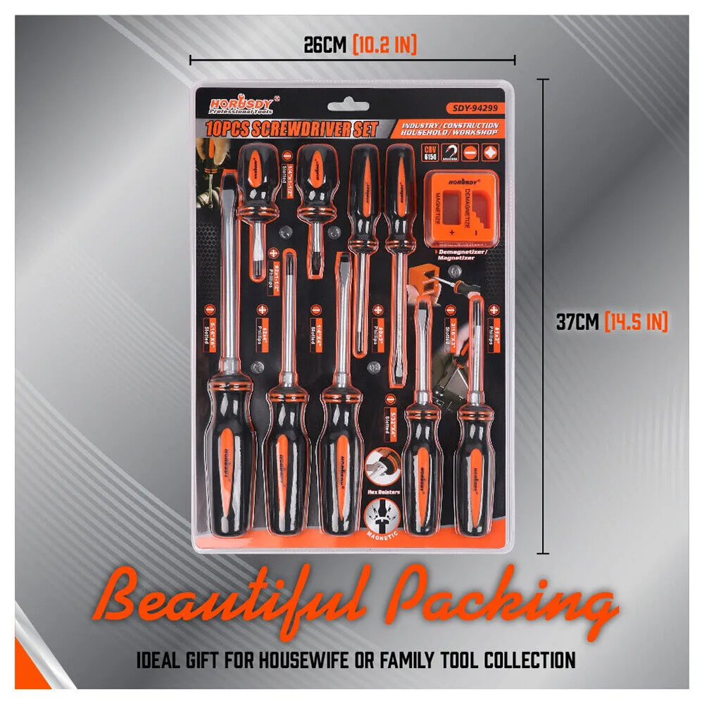 Heat-Treated Magnetic Screwdriver Set, Non-Slip Handle, 10Pcs