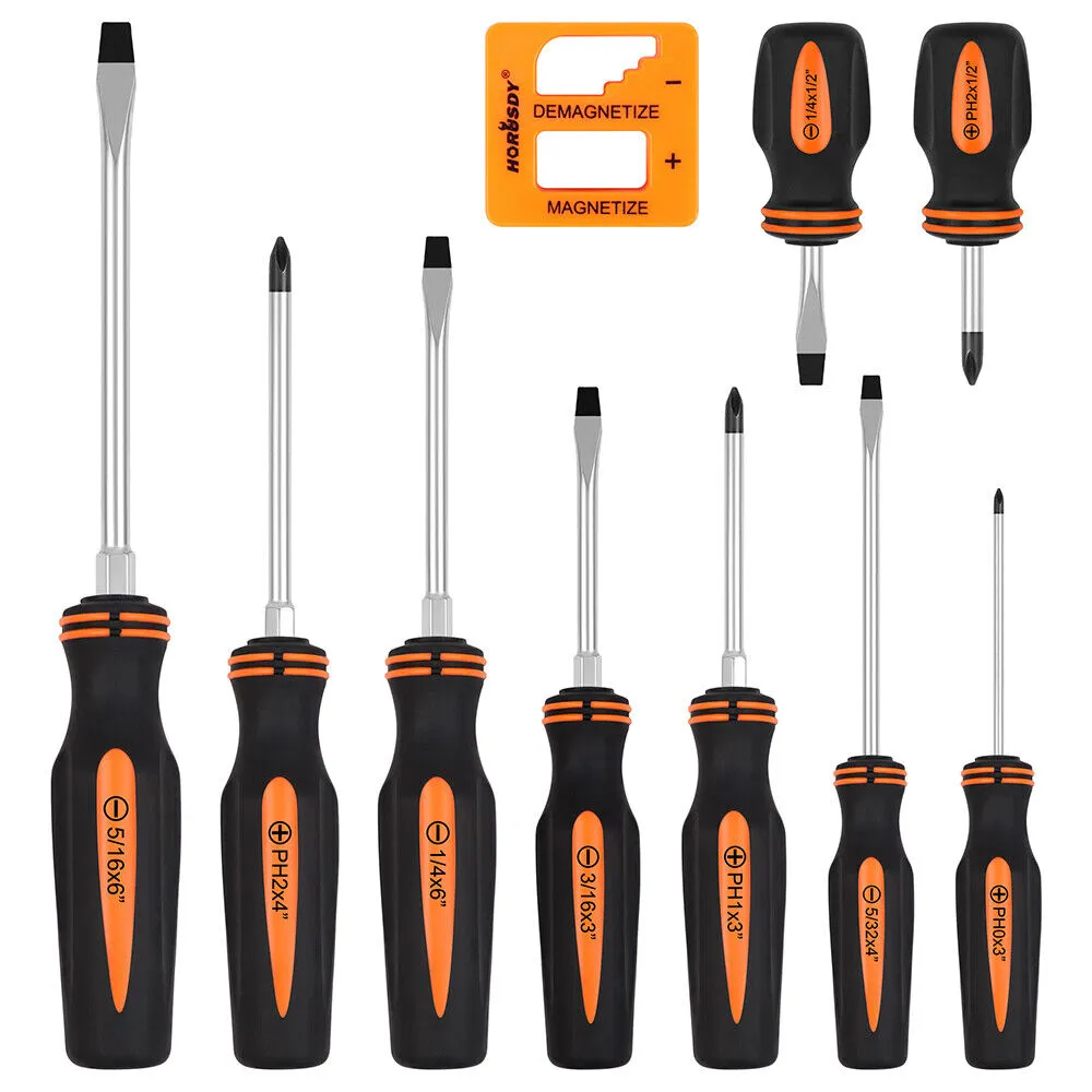 Heat-Treated Magnetic Screwdriver Set, Non-Slip Handle, 10Pcs