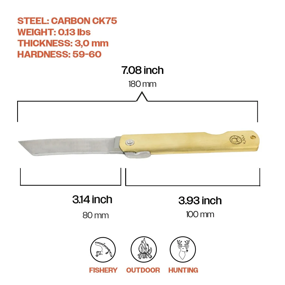 Kam Knife – HIGO - Traditional Carbon Steel - Brass Handle - Pocket Knife