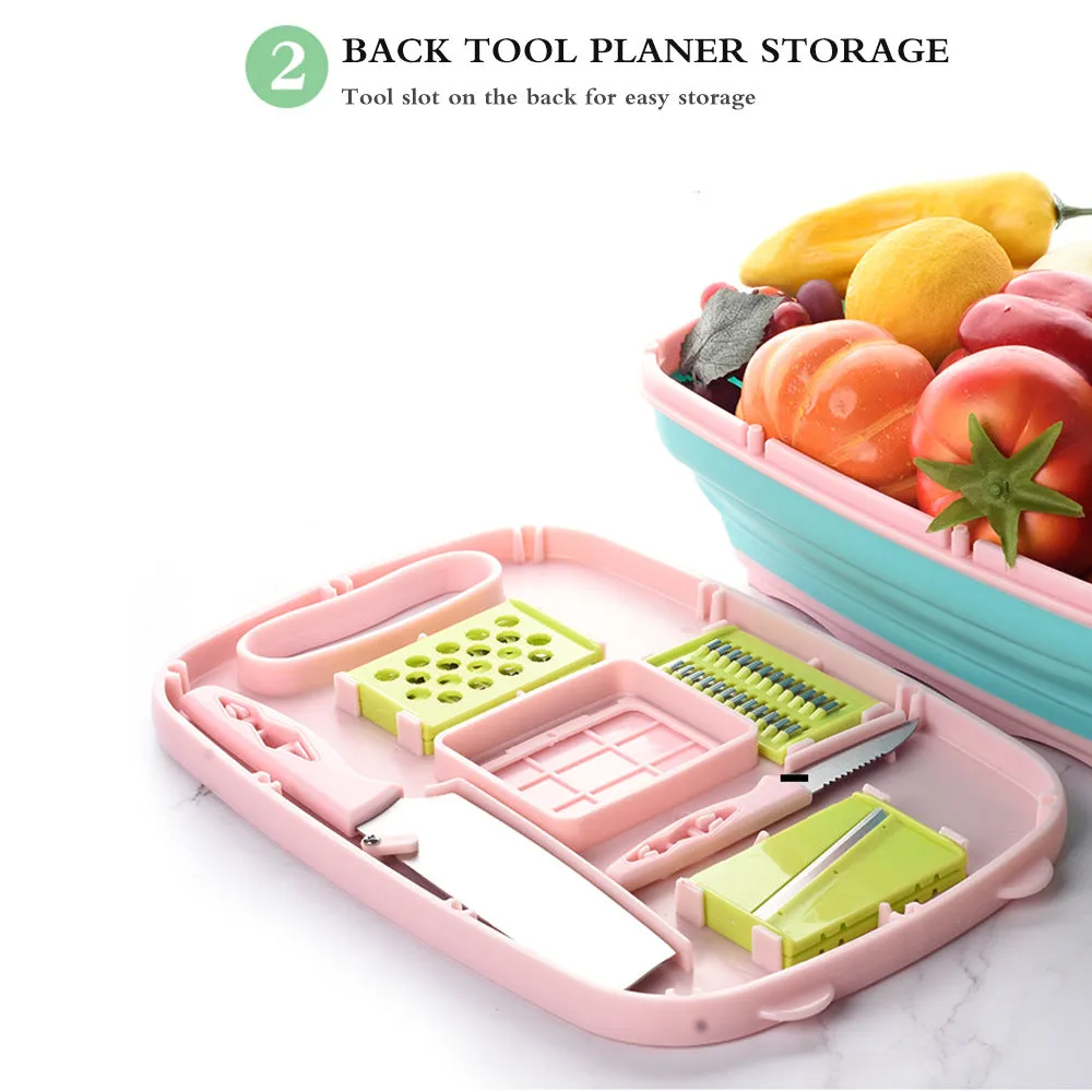 Kitchen Chopping Board 9 In 1 Foldable Drainage Basket Multi