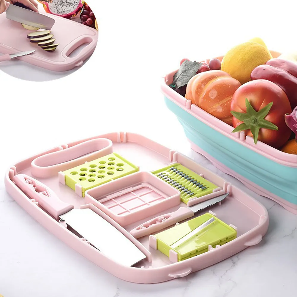 Kitchen Chopping Board 9 In 1 Foldable Drainage Basket Multi