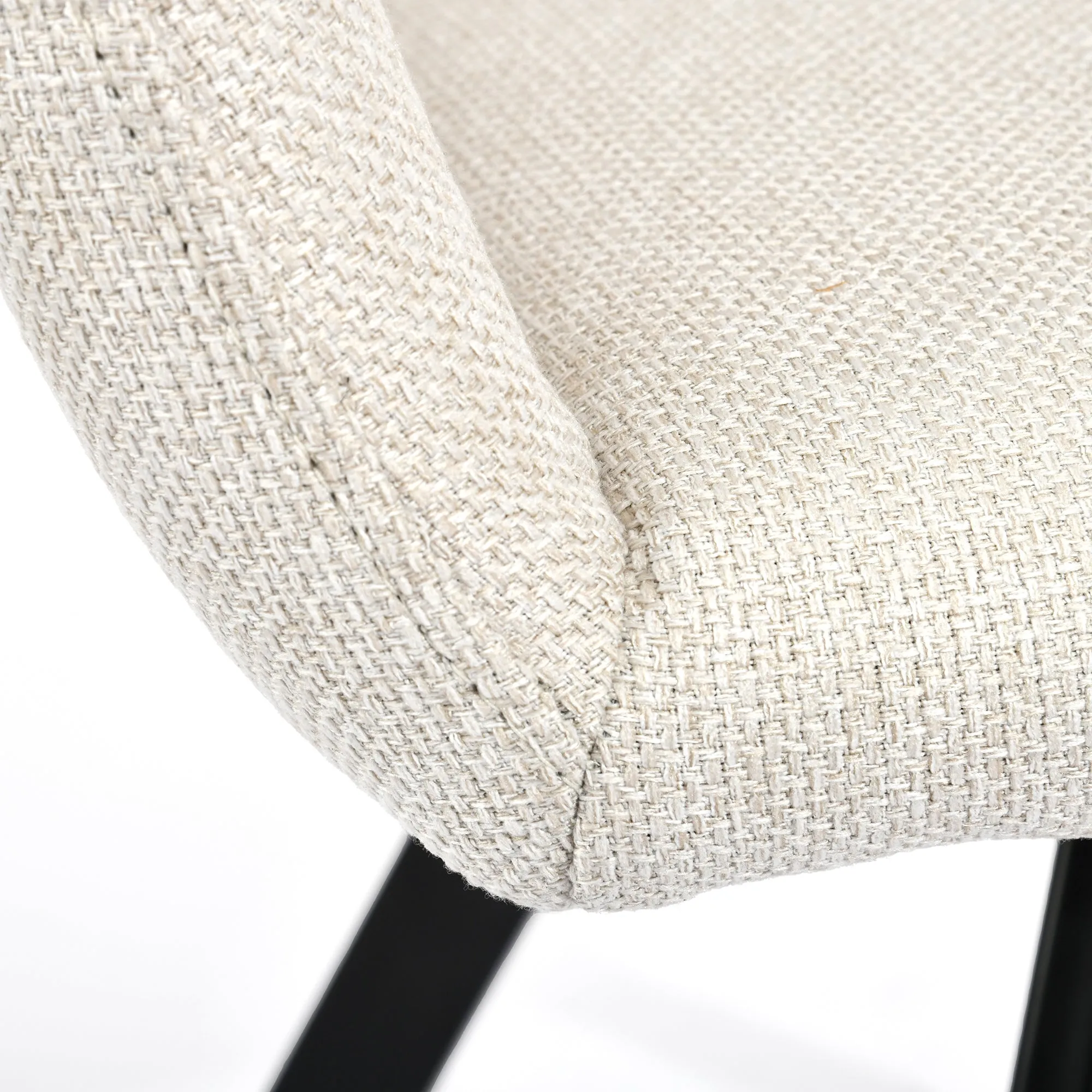 Modern Upholstered Swivel Chair - Beige Fabric Seat with Armrests, Black Metal Legs, Ergonomic Design