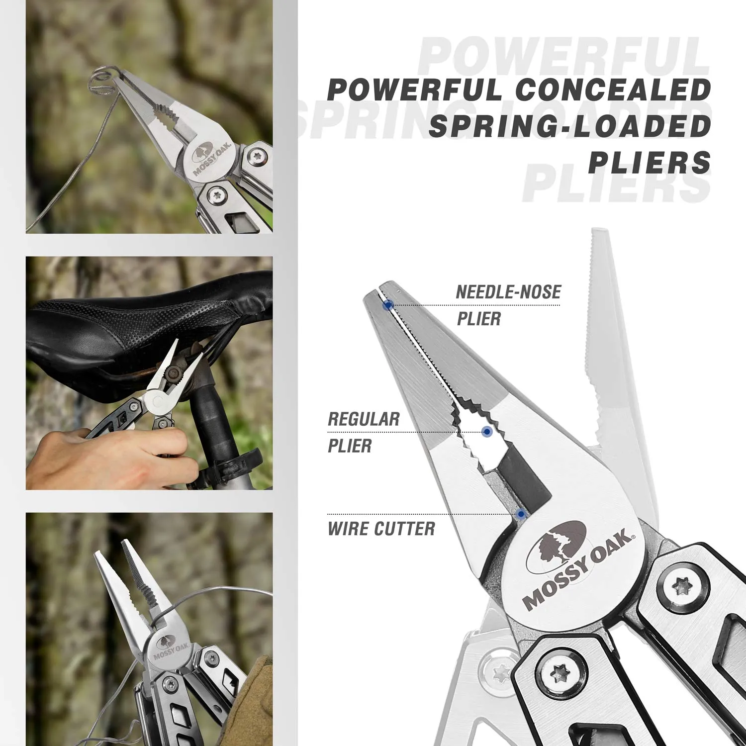 MOSSY OAK Multitool, 21-in-1 Stainless Steel Pocket Knife with Screwdriver Sleeve, Self-locking Pliers with Sheath-Perfect for Outdoor, Survival, Camping, Hiking, Simple Repair