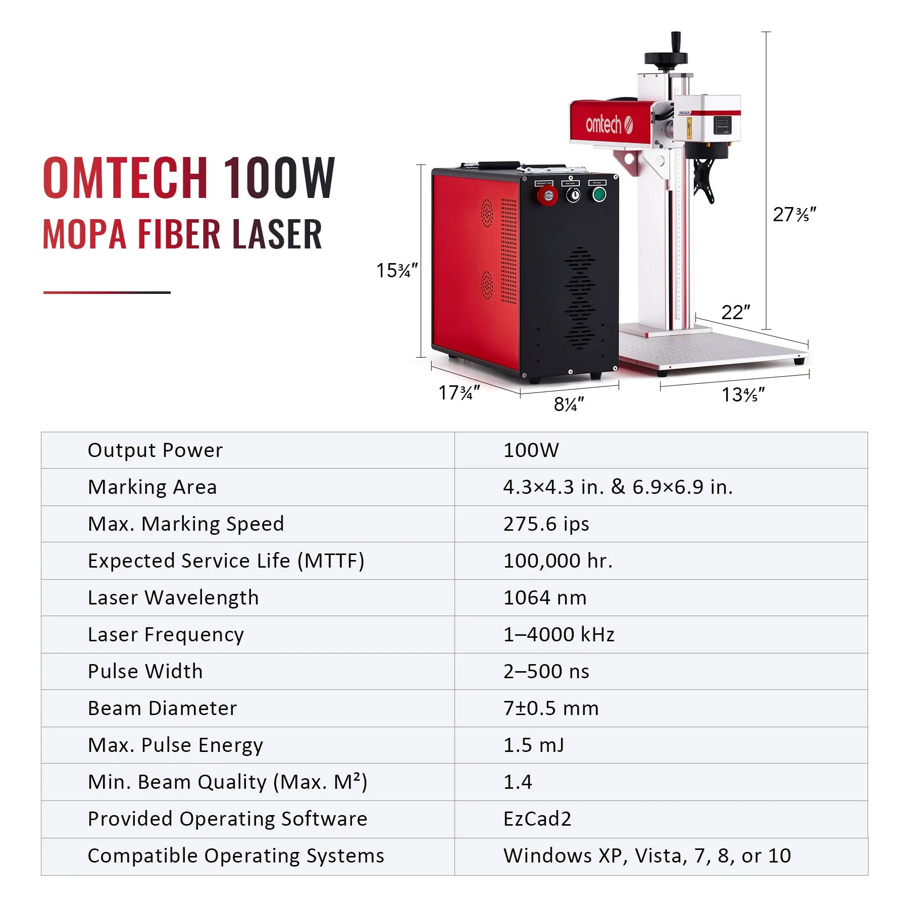 MP6969-100 - 100W MOPA FIBER LASER MARKING ENGRAVING MACHINE WITH 6.9" X 6.9" WORKING AREA