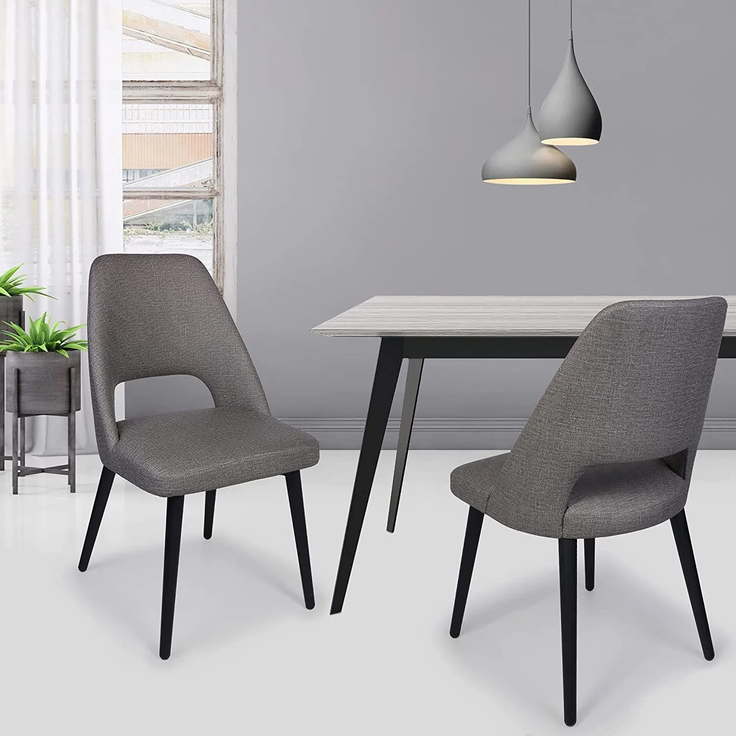 (Out of Stock) Set of 2 Modern Dining Room Chairs Heavy Duty Leather Chair with Upholstered Vinyl Seat, Grey