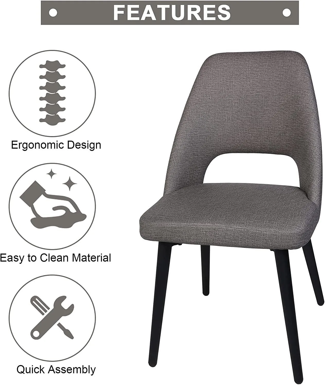 (Out of Stock) Set of 2 Modern Dining Room Chairs Heavy Duty Leather Chair with Upholstered Vinyl Seat, Grey