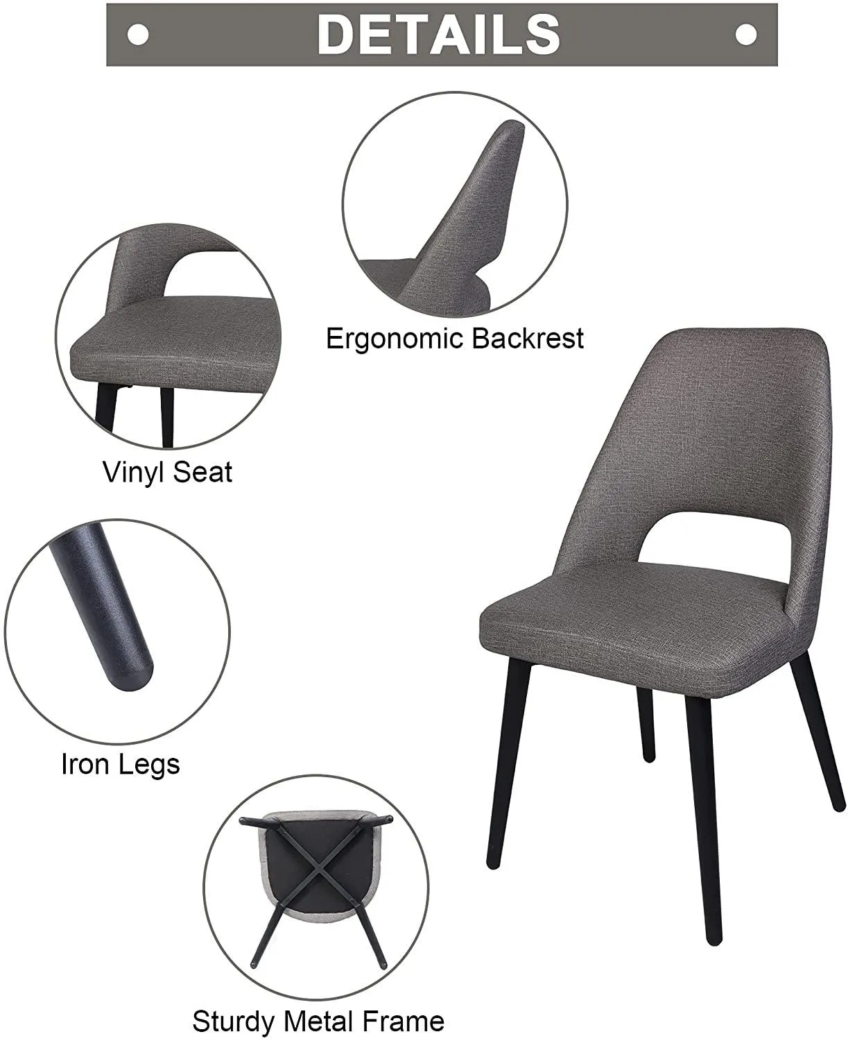 (Out of Stock) Set of 2 Modern Dining Room Chairs Heavy Duty Leather Chair with Upholstered Vinyl Seat, Grey