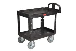 Rubbermaid Heavy-Duty 2-Shelf Utility Cart | Lipped Shelf | Pneumatic Casters | 4520