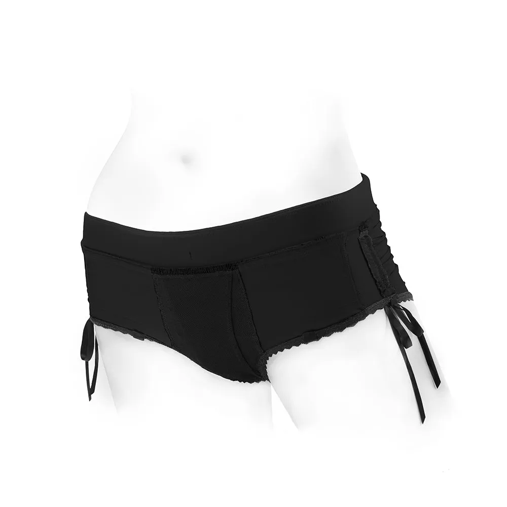 SpareParts Sasha Cinch Booty Short Harness Black Size L