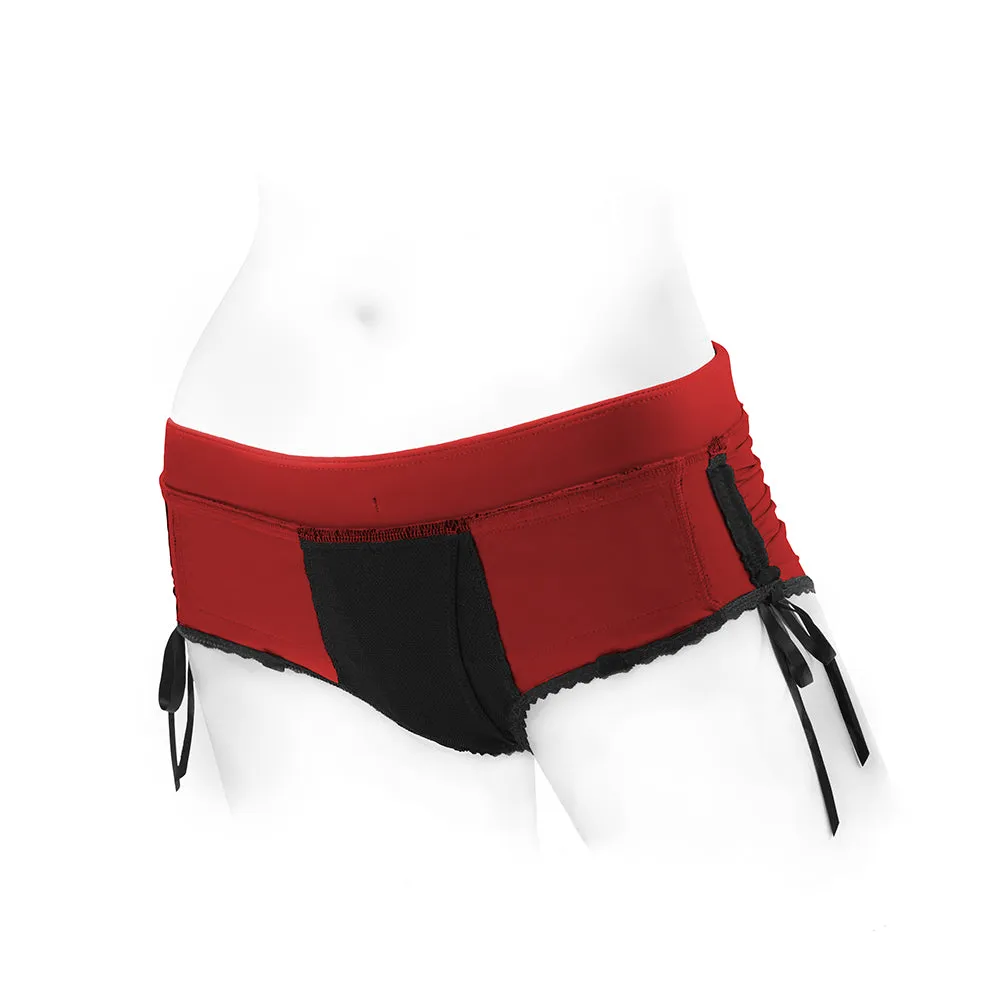 SpareParts Sasha Cinch Booty Short Harness Red/Black Size XS