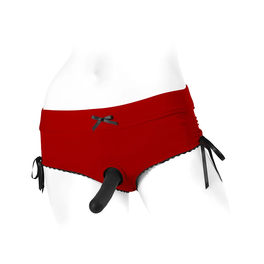 SpareParts Sasha Cinch Booty Short Harness Red/Black Size XS