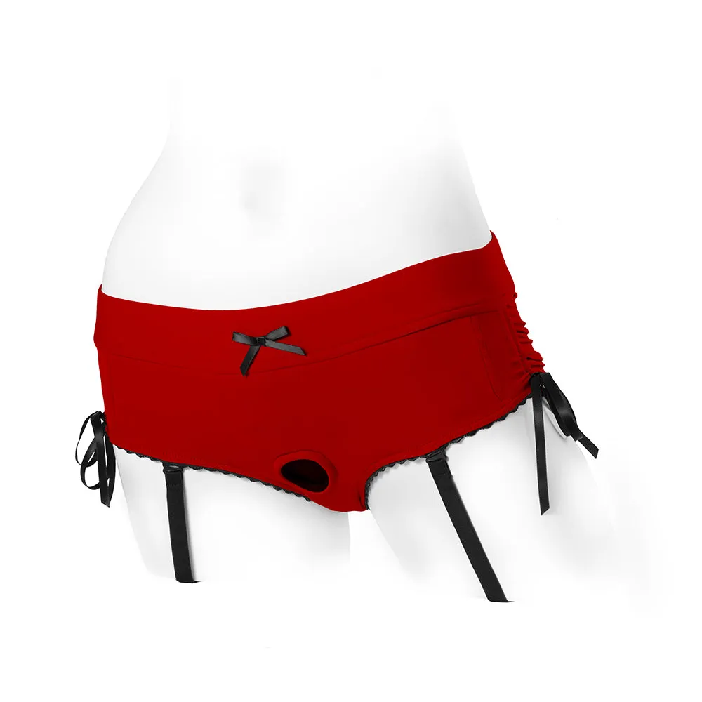 SpareParts Sasha Cinch Booty Short Harness Red/Black Size XS