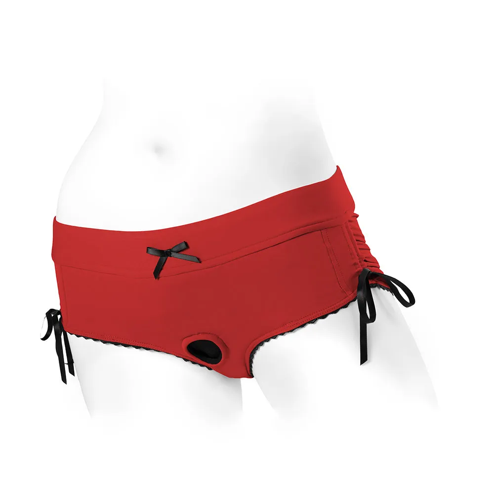 SpareParts Sasha Cinch Booty Short Harness Red/Black Size XS