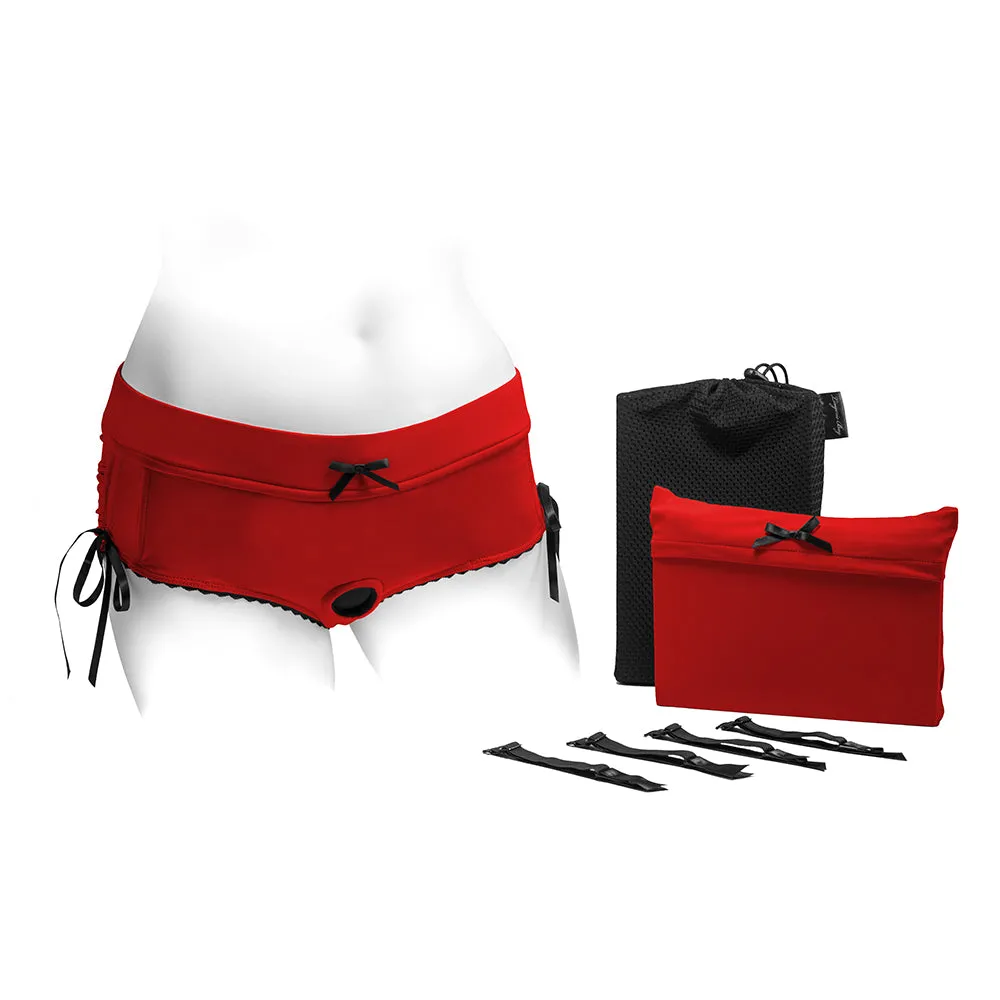 SpareParts Sasha Cinch Booty Short Harness Red/Black Size XS