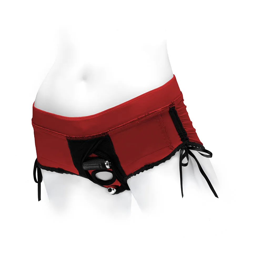 SpareParts Sasha Cinch Booty Short Harness Red/Black Size XS