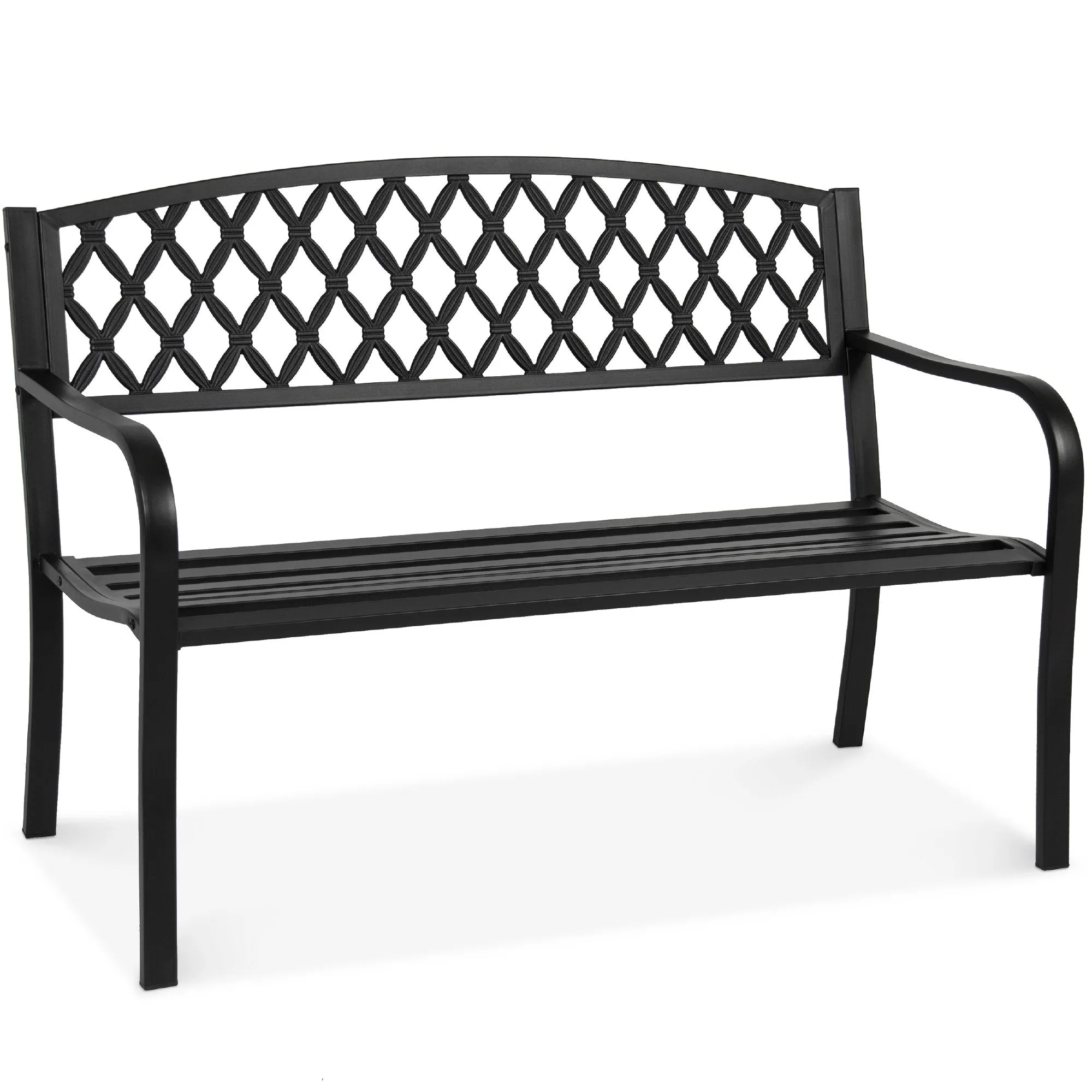 Steel Bench for Outdoor, Patio, Garden w/ Cross Design - 50in