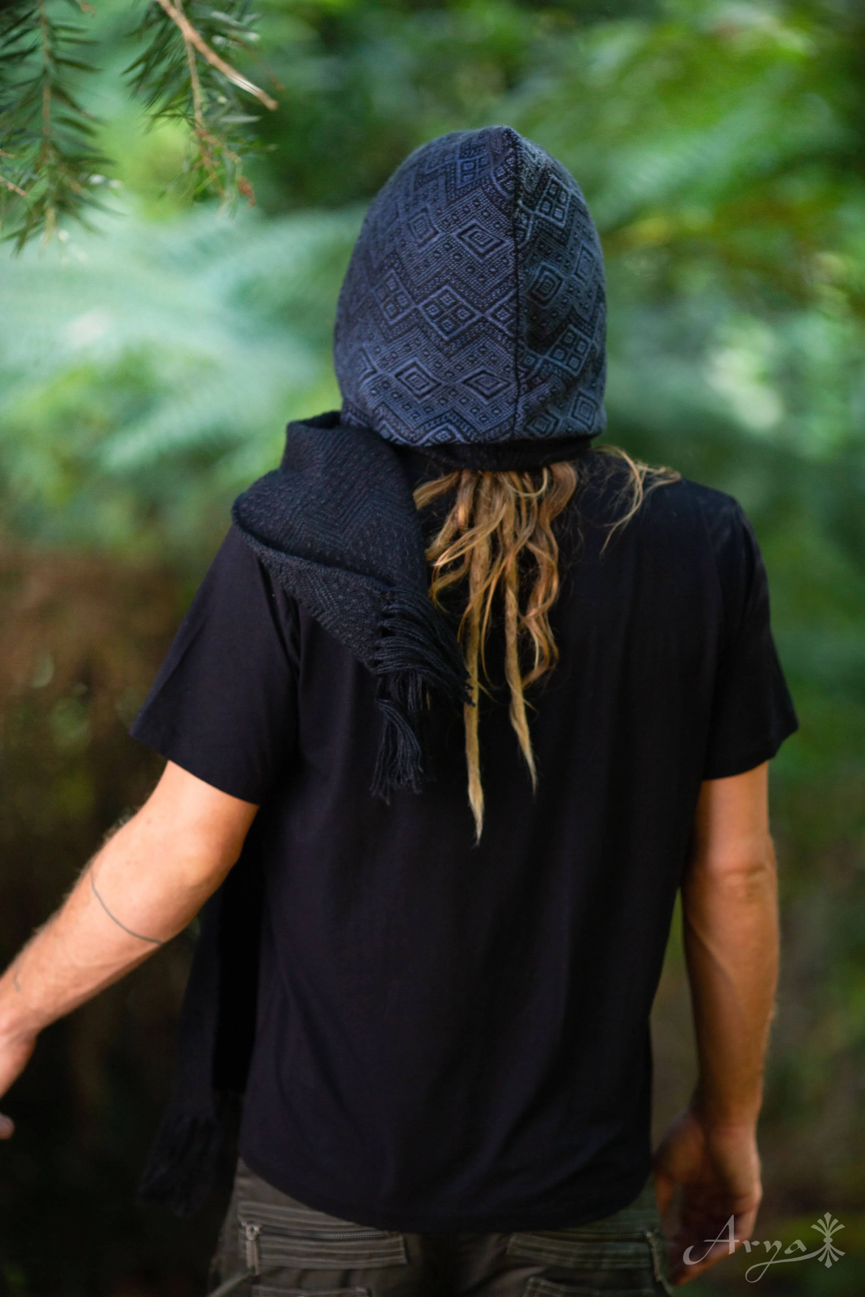 Venus Tribe Hoodie Scarf for Men - Blue Hood/Black Scarf