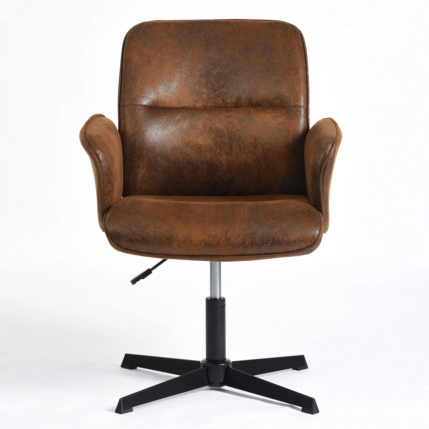 Vintage Leather Swivel Office Chair - Brown Faux Leather Upholstery with Adjustable Height, Ergonomic Design