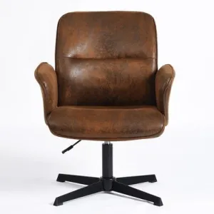 Vintage Leather Swivel Office Chair - Brown Faux Leather Upholstery with Adjustable Height, Ergonomic Design