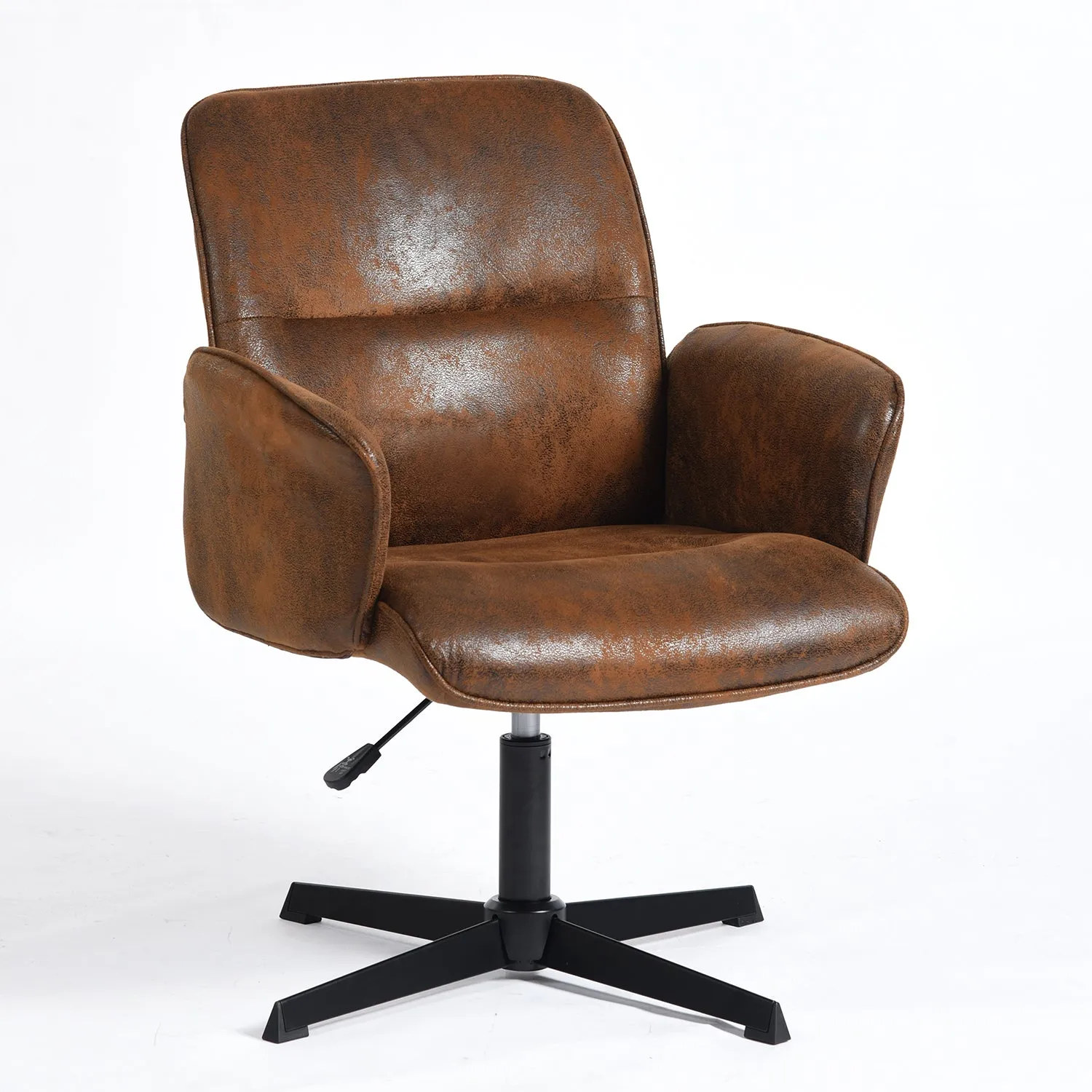 Vintage Leather Swivel Office Chair - Brown Faux Leather Upholstery with Adjustable Height, Ergonomic Design