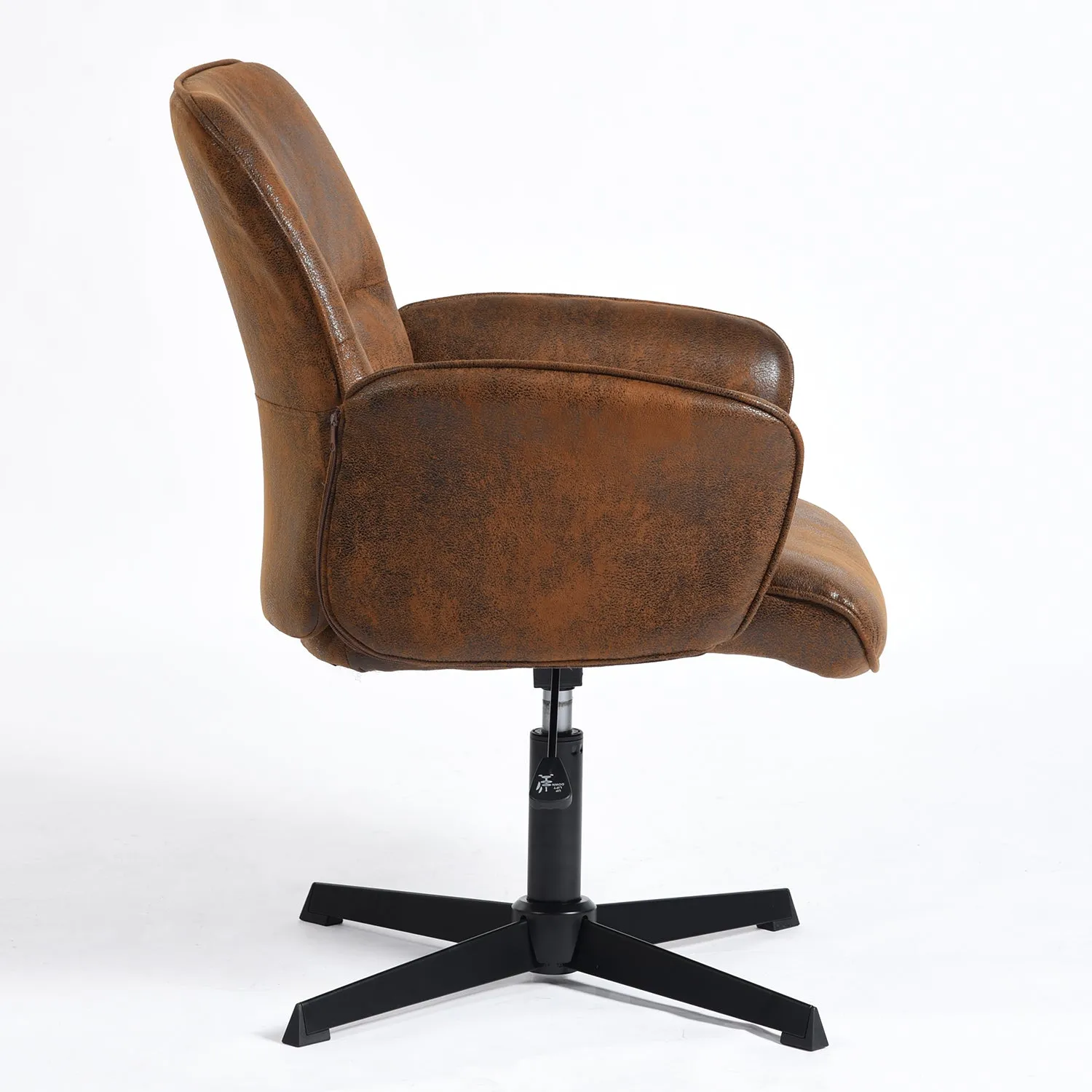 Vintage Leather Swivel Office Chair - Brown Faux Leather Upholstery with Adjustable Height, Ergonomic Design