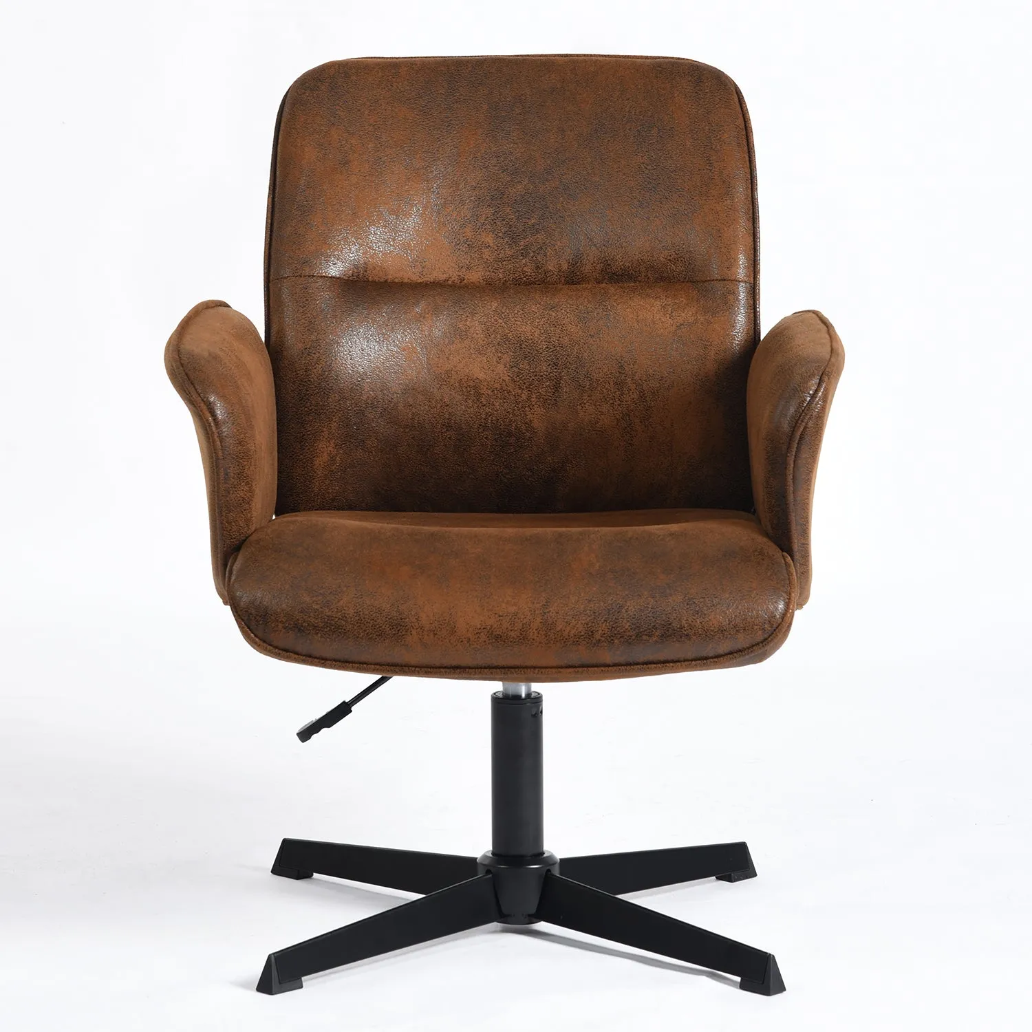 Vintage Leather Swivel Office Chair - Brown Faux Leather Upholstery with Adjustable Height, Ergonomic Design