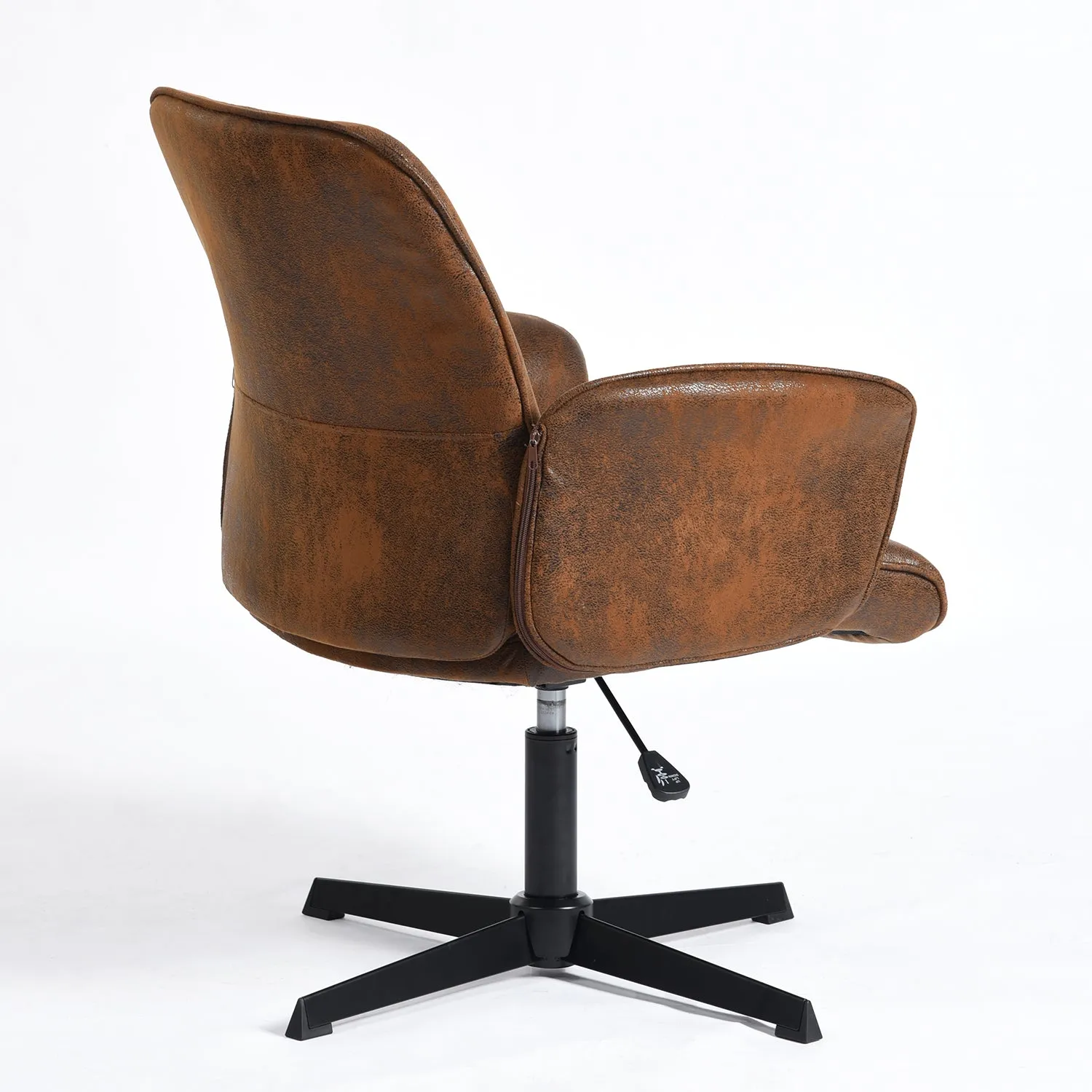 Vintage Leather Swivel Office Chair - Brown Faux Leather Upholstery with Adjustable Height, Ergonomic Design