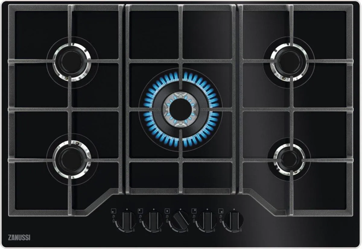 Zanussi ZGGN755K 5 Burner Gas Hob, Black Frameless